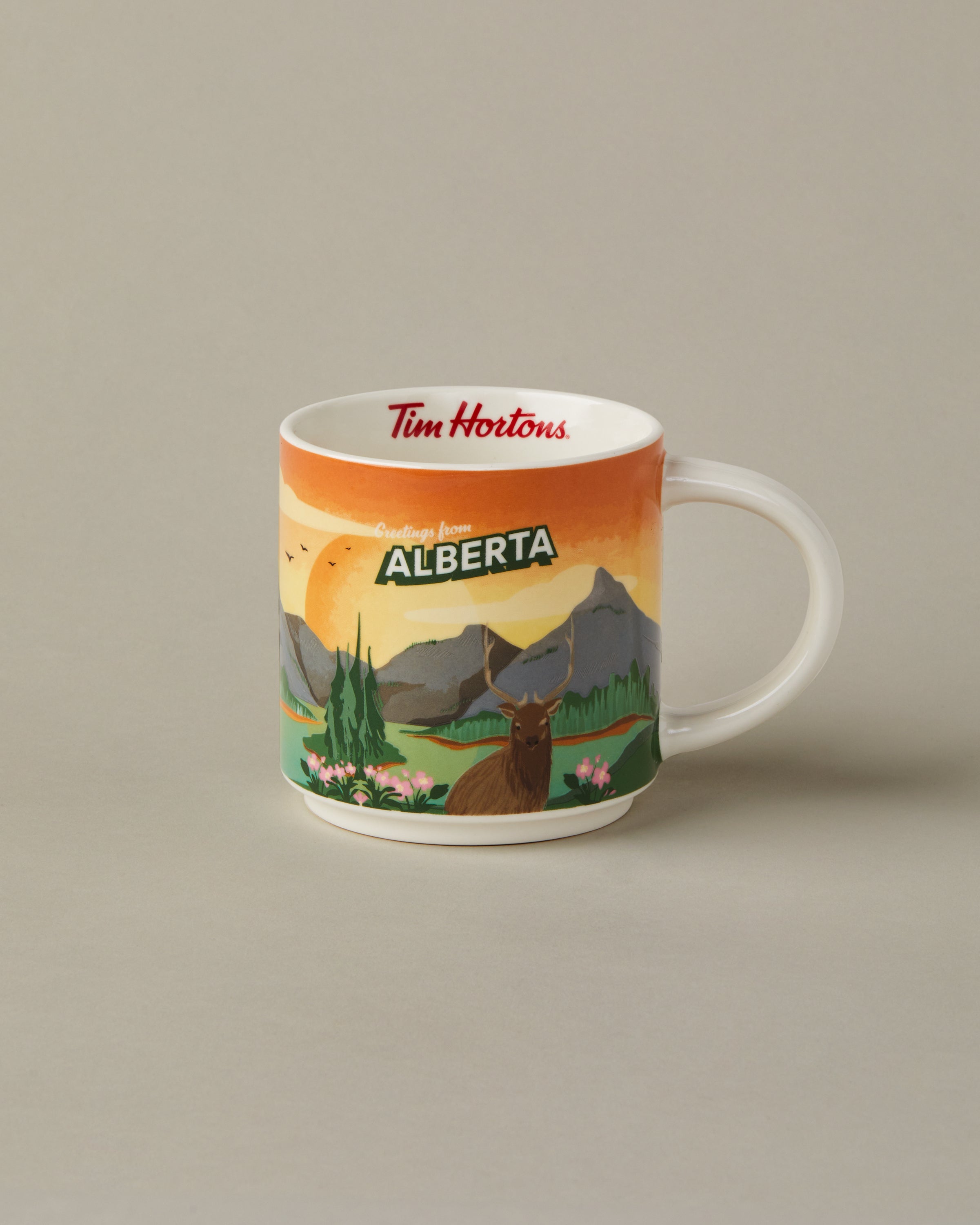 16oz ceramic Tim Hortons mug with Alberta landscape design | Tasse Tim Hortons de 16 oz représentant des paysages de l’Alberta. - Image #1