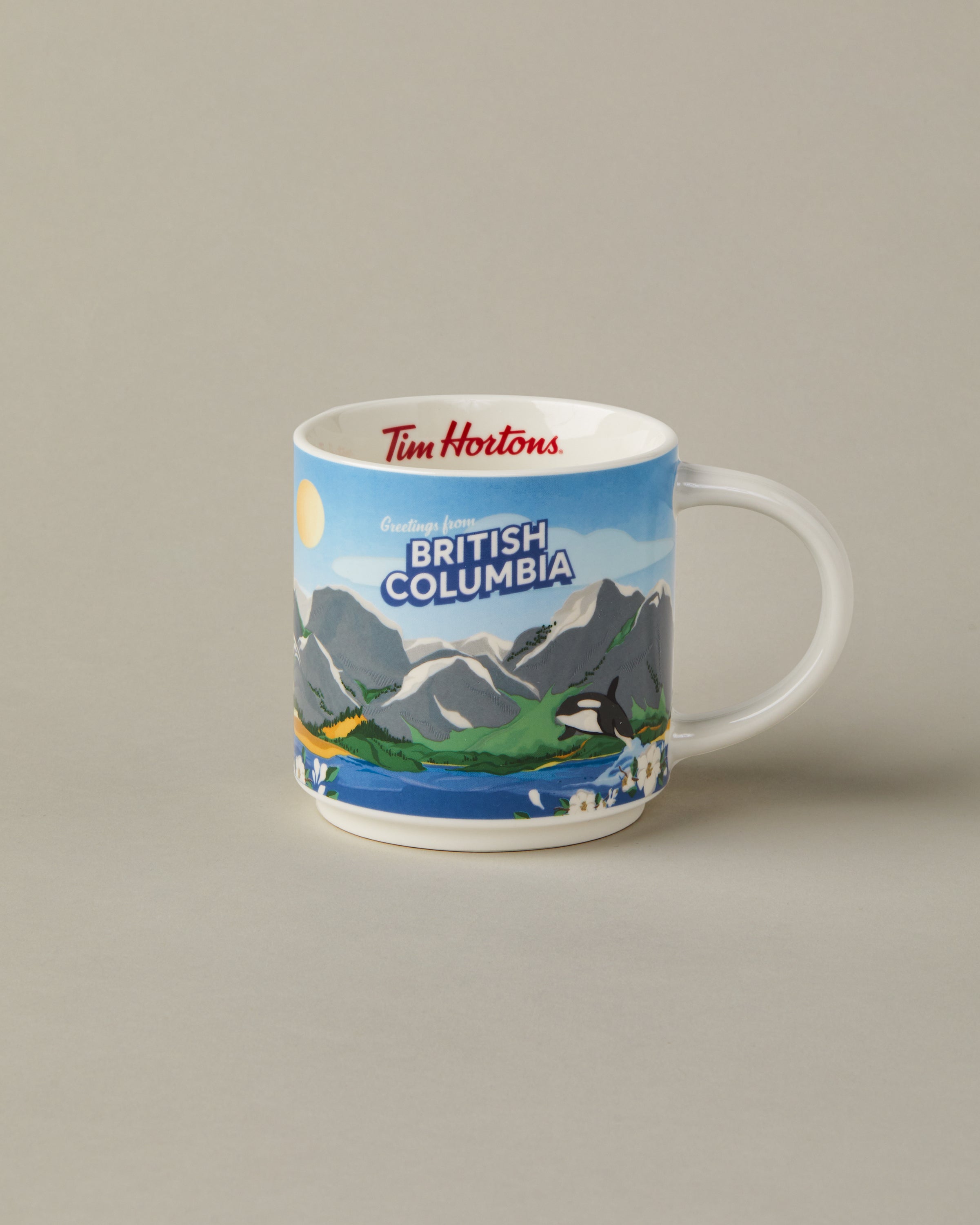 16oz ceramic Tim Hortons mug with British Columbia landscape design | Tasse Tim Hortons de 16 oz représentant des paysages de la Colombie-Britannique. - Image #1