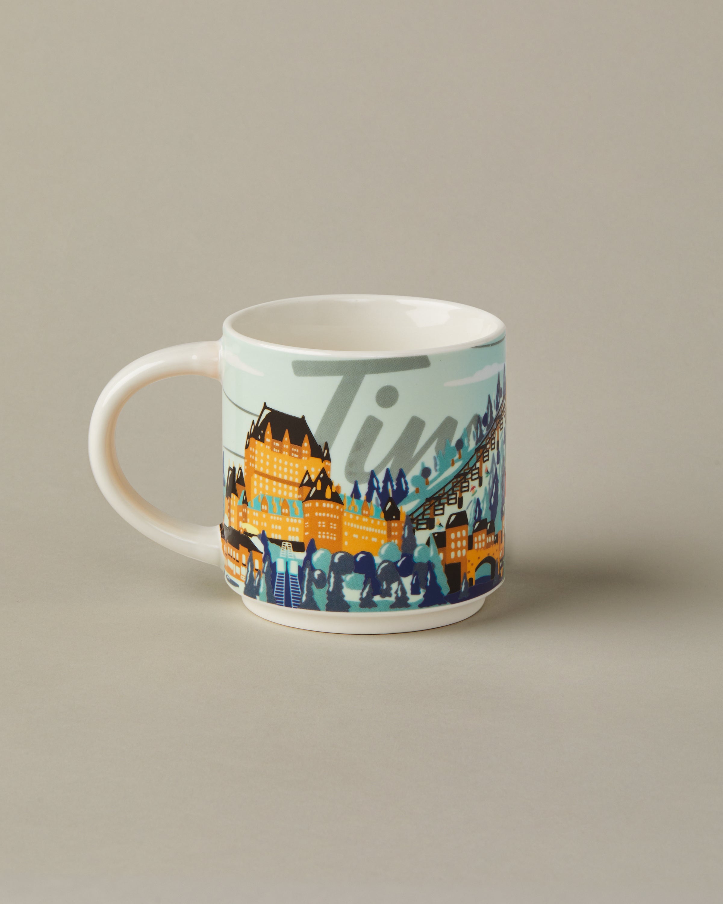 16oz ceramic Tim Hortons mug with Quebec City landmarks design | Tasse Tim Hortons de 16 oz représentant les monuments de la ville de Québec. - Image #2