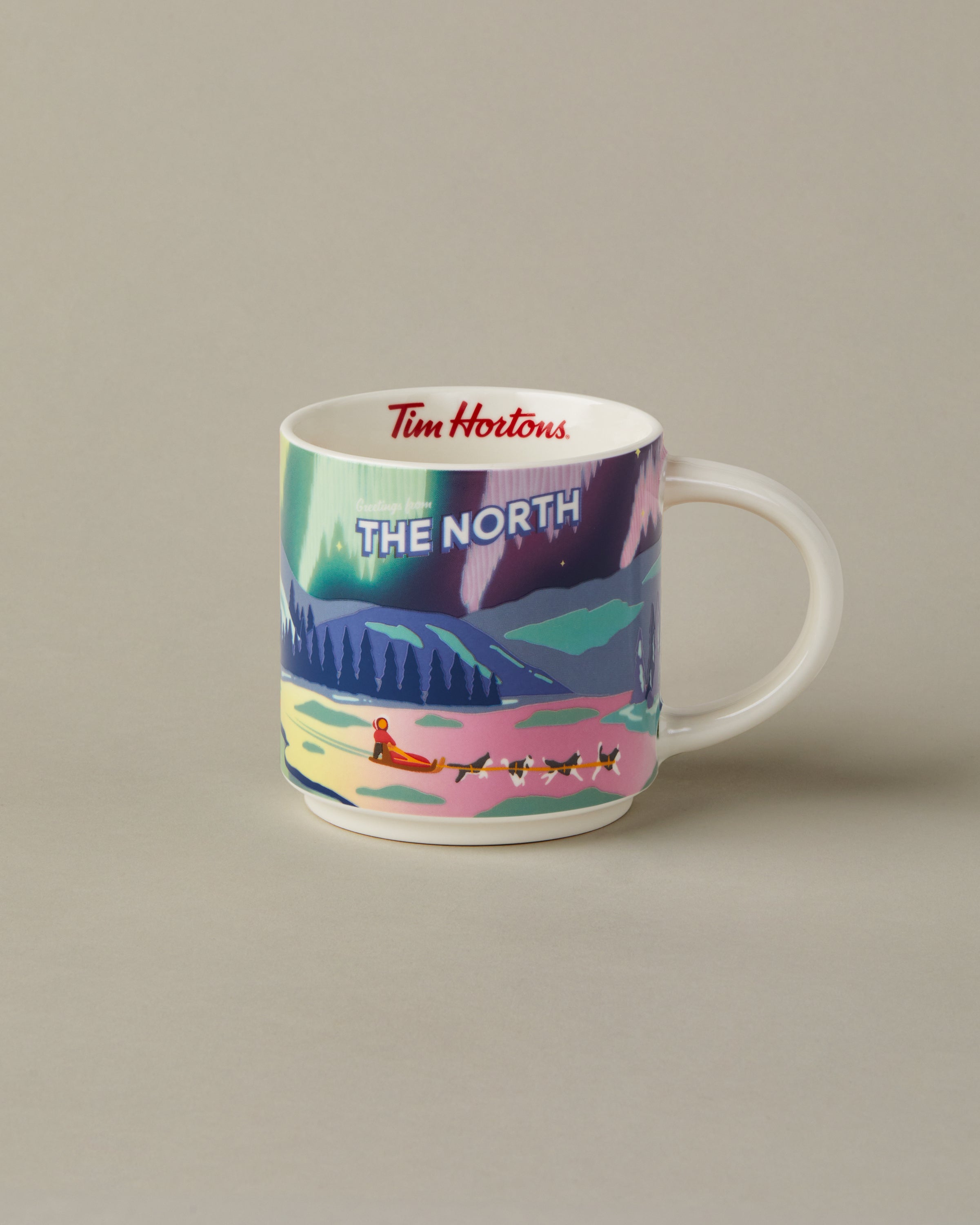 16oz ceramic Tim Hortons mug with The North landscapes design | Tasse Tim Hortons de 16 oz représentant des paysages du Nord. - Image #1
