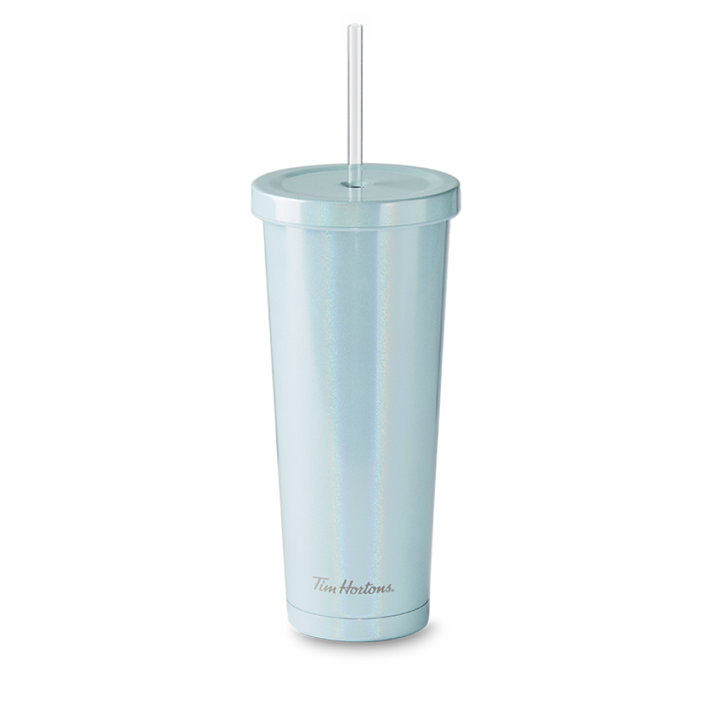 Tim Hortons 24oz Stainless Steel Straw Tumbler - Iridescent Mint | Gobelet en acier inoxydable de 24 oz avec paille de Tim Hortons – Menthe irisée - Image #1