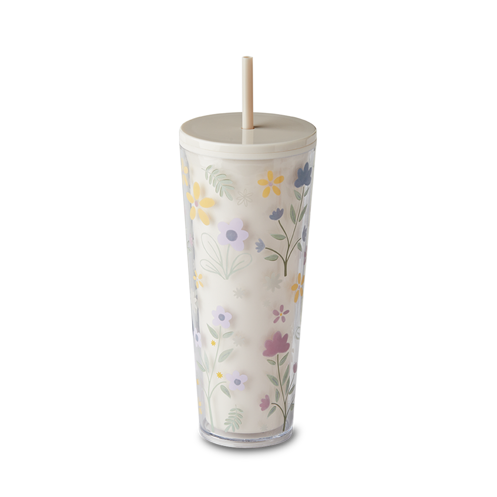 Tim Hortons Plastic Straw Tumbler Floral | Gobelet Tim Hortons en plastique avec paille – Floral - Image #2