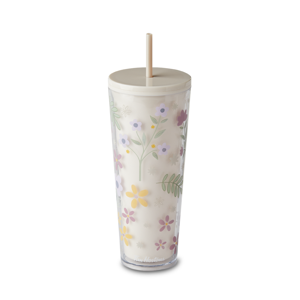 Tim Hortons Plastic Straw Tumbler Floral | Gobelet Tim Hortons en plastique avec paille – Floral - Image #1