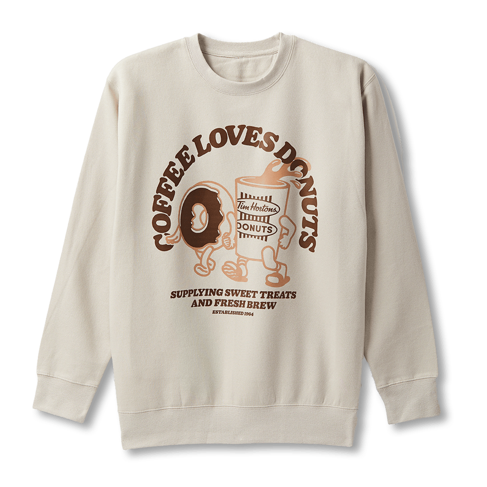 Coffee Loves Donuts Unisex Crewneck Sweatshirt - Beige - Image #2
