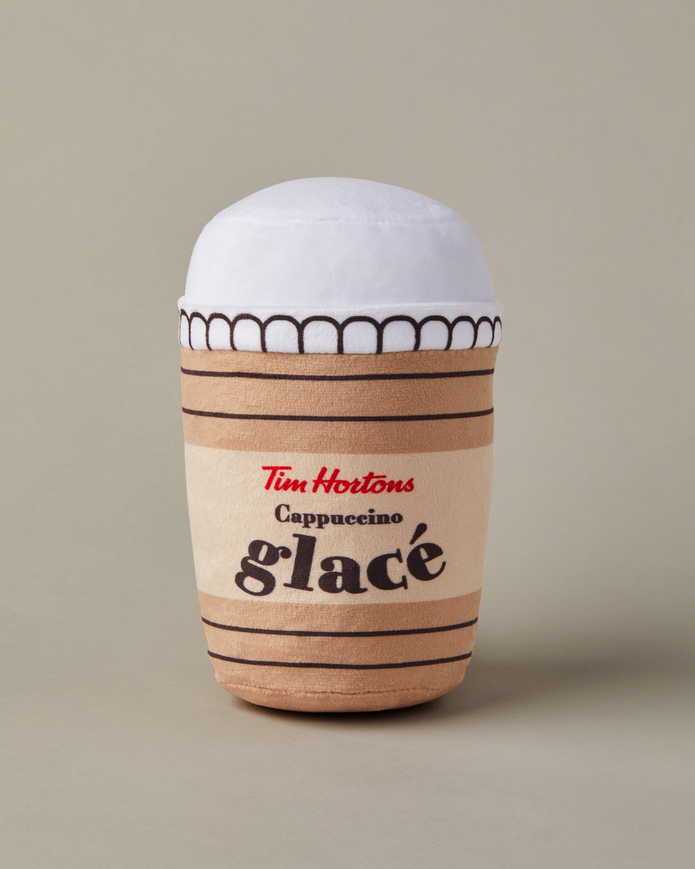 Plush Iced Capp® pet toy featuring English retro Tim Hortons branding | Jouet en peluche cappuccino glacé avec marque Tim Hortons rétro en anglais. - Image #1