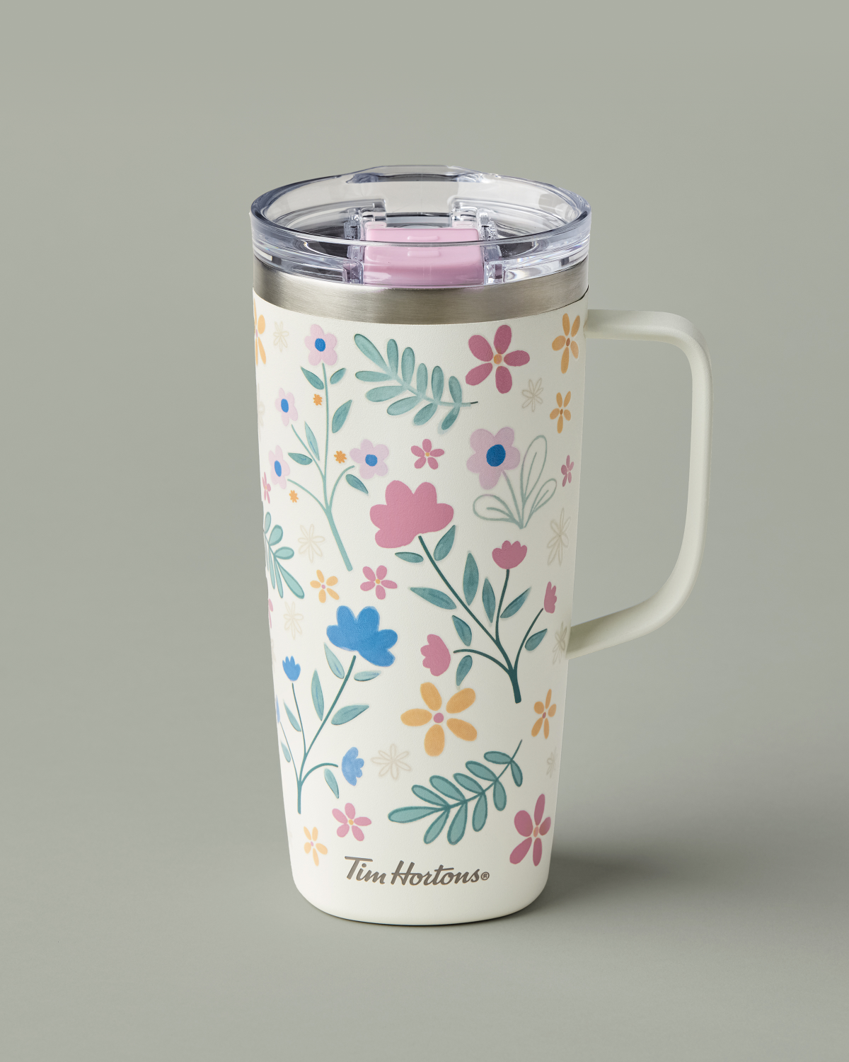 Limited edition Tim Hortons 20oz Stainless Steel Travel Mug - Floral | Tasse de voyage en acier inoxydable de 20 oz Tim Hortons en édition limitée à motif floral - Image #1