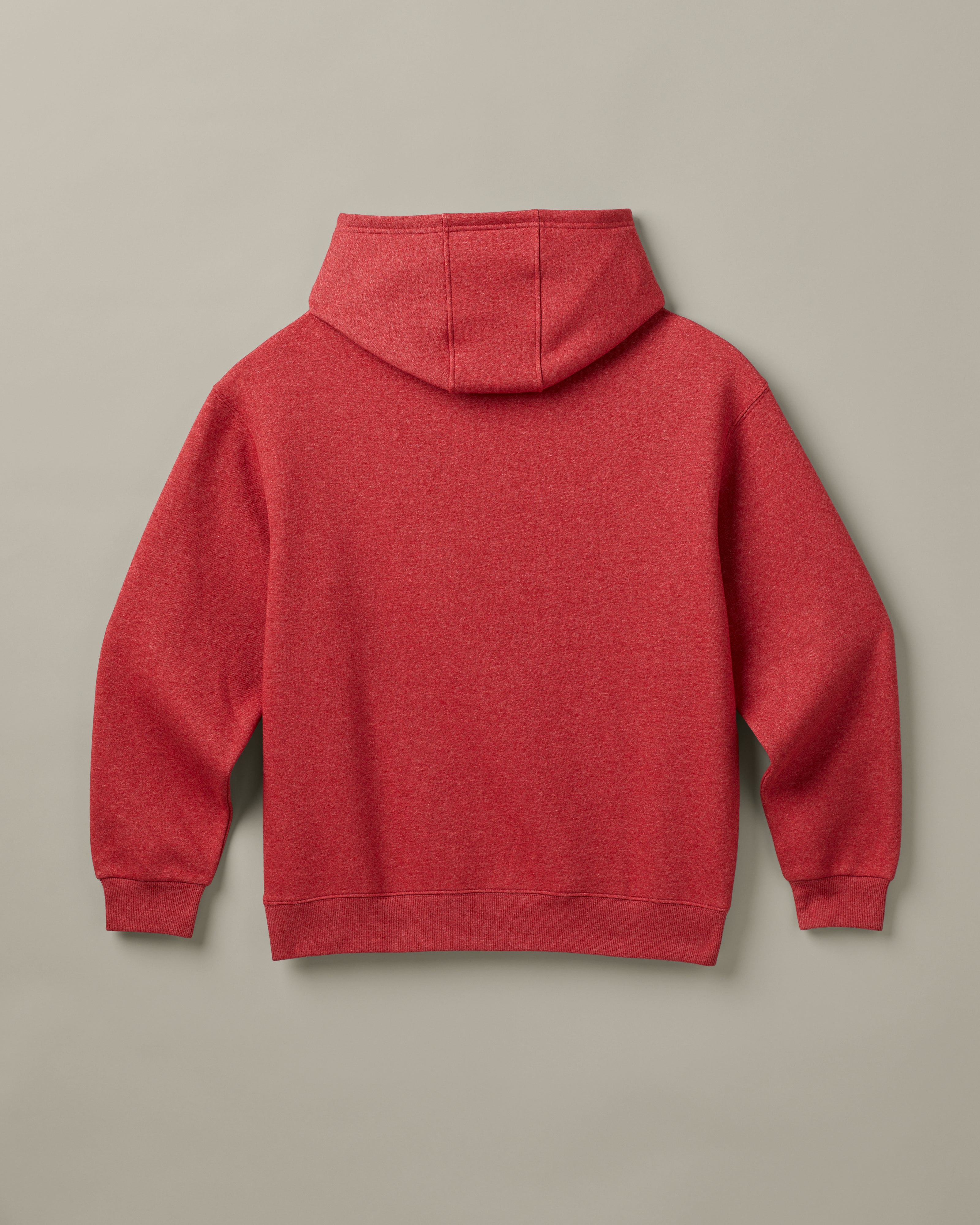 Red marl unisex hoodie featuring retro Tim Hortons logo on chest | Chandail à capuchon unisexe rouge chiné avec logo Tim Hortons rétro à l’avant. - Image #5