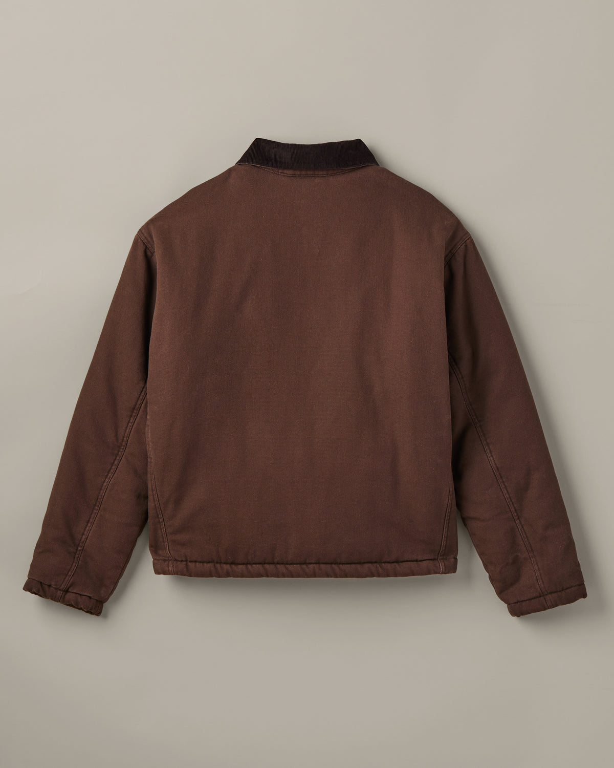 Espresso-brown Tim Hortons workwear jacket with a dark collar, front zipper, zippered chest pocket, side pockets, and retro logo patch. | Veste de travail Tim Hortons brune espresso avec col foncé, fermeture à glissière sur le devant, poche poitrine à fermeture à glissière, poches latérales et écusson à logo rétro. - Image #4