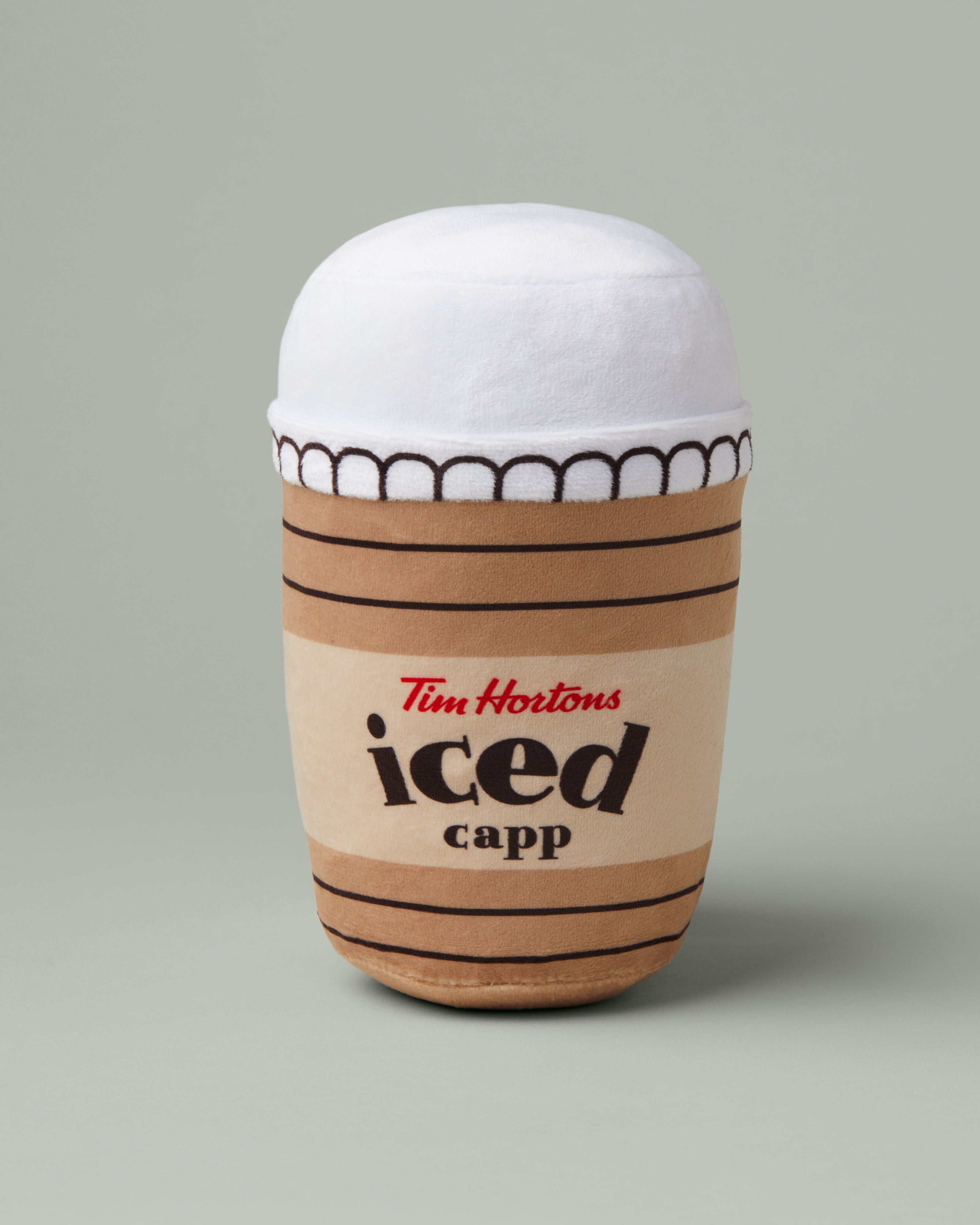 Plush Iced Capp® pet toy featuring English retro Tim Hortons branding | Jouet en peluche cappuccino glacé avec marque Tim Hortons rétro en anglais. - Image #1