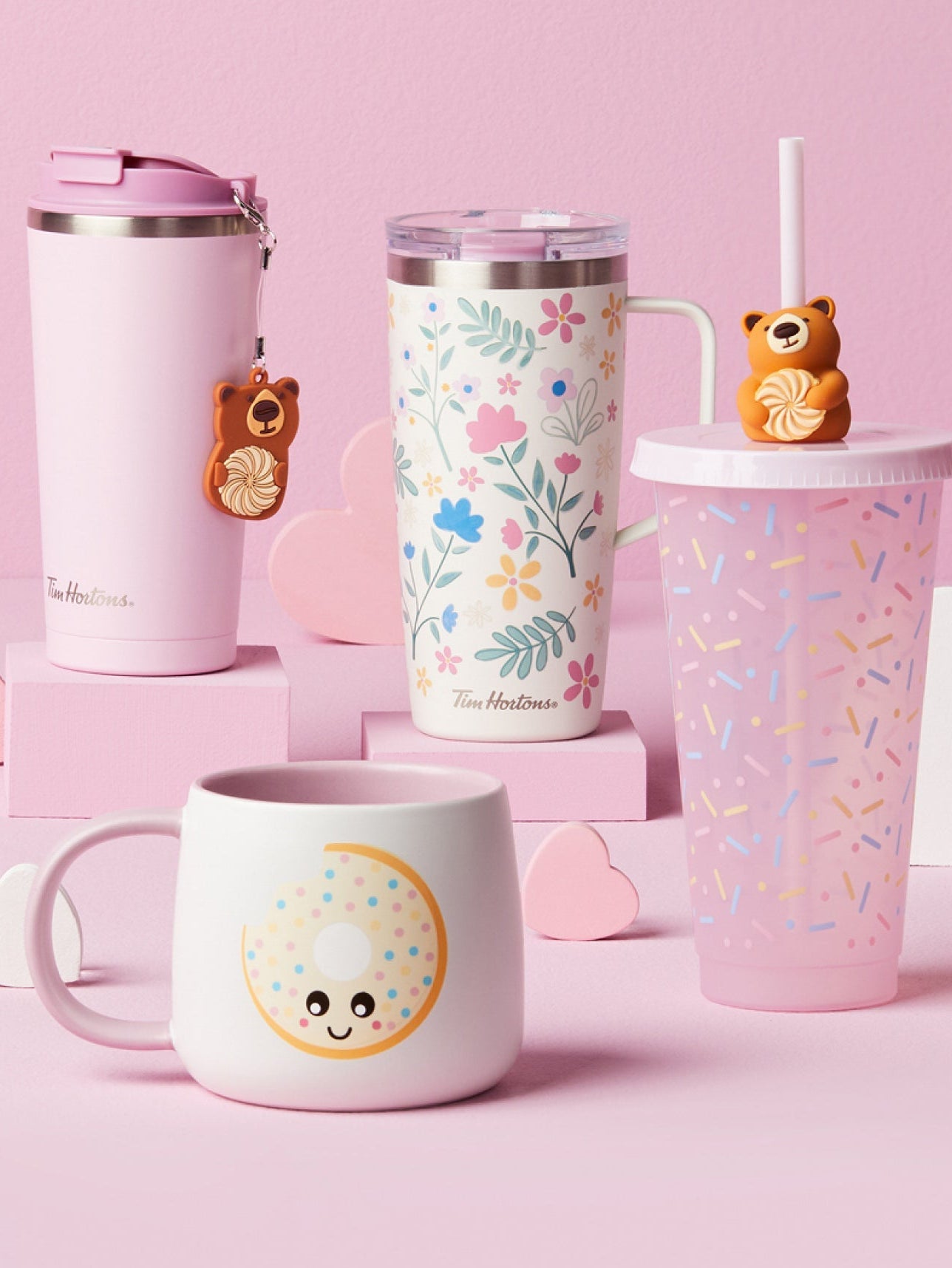 Gobelet de voyage en acier inoxydable de 16 oz avec porte-bonheur ourson – Rose - Image #4