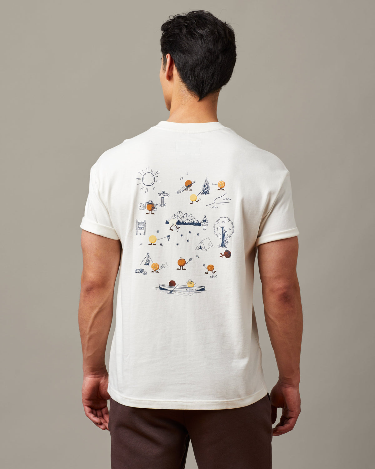 Natural unisex t-shirt featuring Timbits® Camp graphic | T-shirt unisexe couleur naturelle des camps Timbits®.