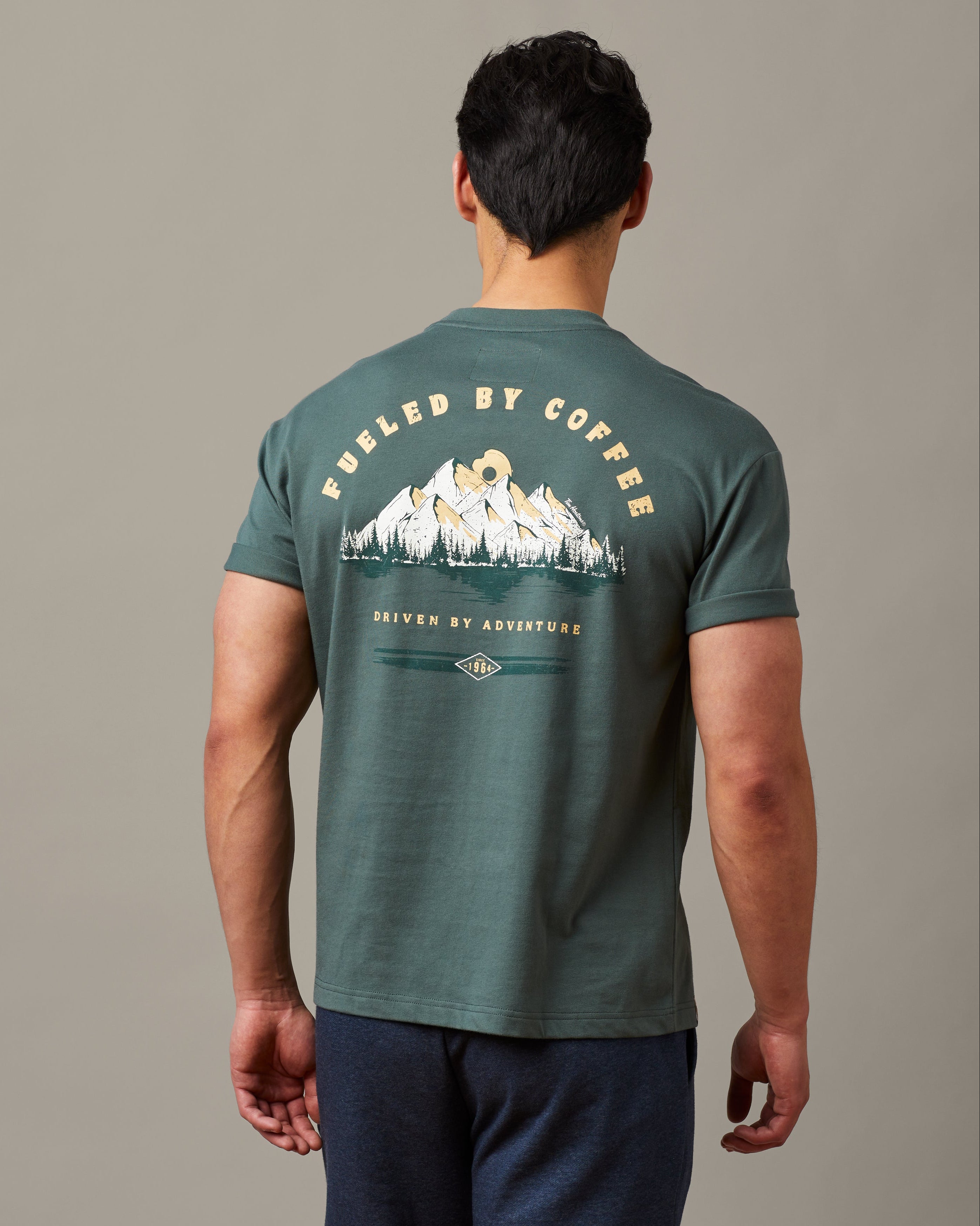 Forest green unisex t-shirt featuring Fueld by Coffee Tim Hortons graphic | T-shirt unisexe vert forêt « À vos marques, prêts, café! » de Tim Hortons. - Image #2