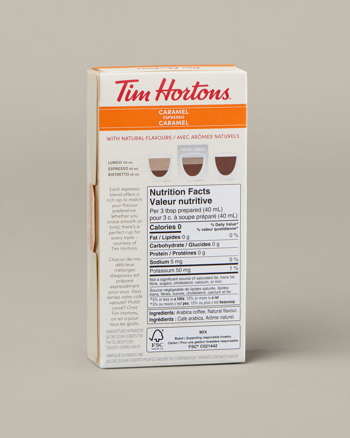 Tim Hortons Caramel Espresso, box of 10 Nespresso-compatible capsules. | Espresso au caramel Tim Hortons, boîte de 10 capsules compatibles avec Nespresso. - Image #2