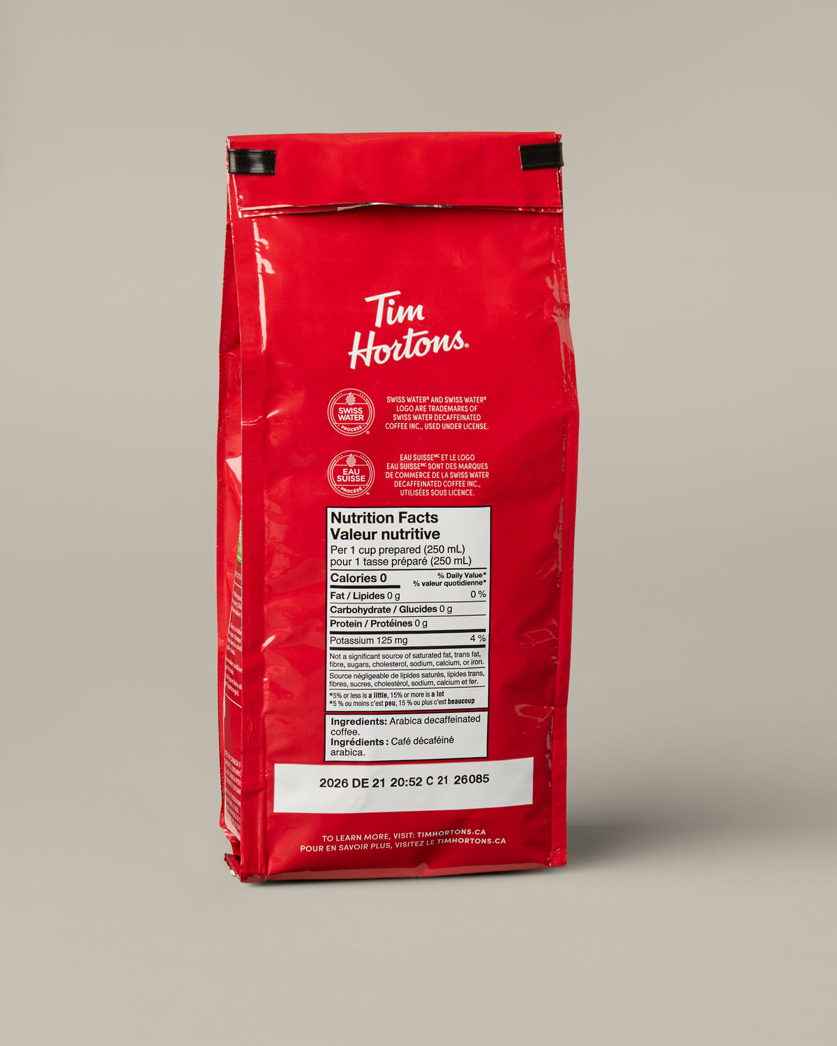 Tim Hortons Decaf Fine Ground Coffee in a 300g bag. | Café décaféiné finement moulu Tim Hortons en sac de 300 g. - Image #2