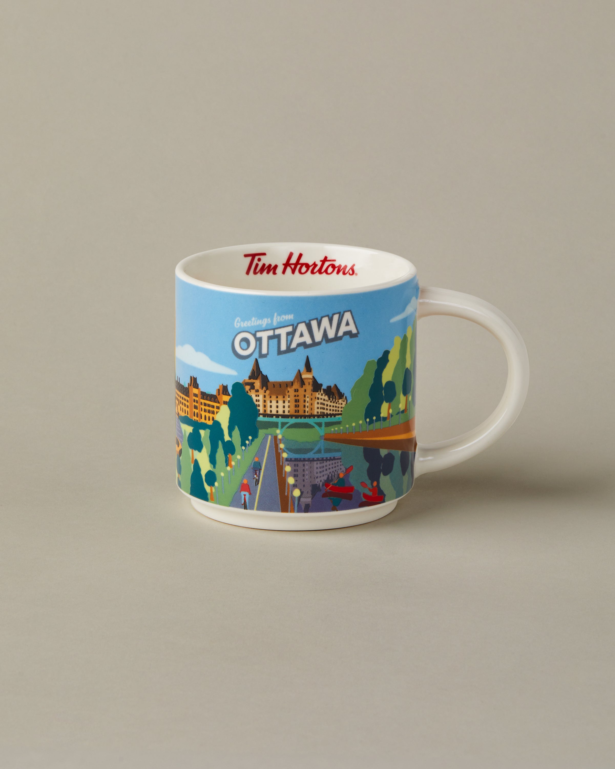 16oz ceramic Tim Hortons mug with Ottawa landmarks design | Tasse Tim Hortons de 16 oz représentant les monuments d’Ottawa. - Image #1