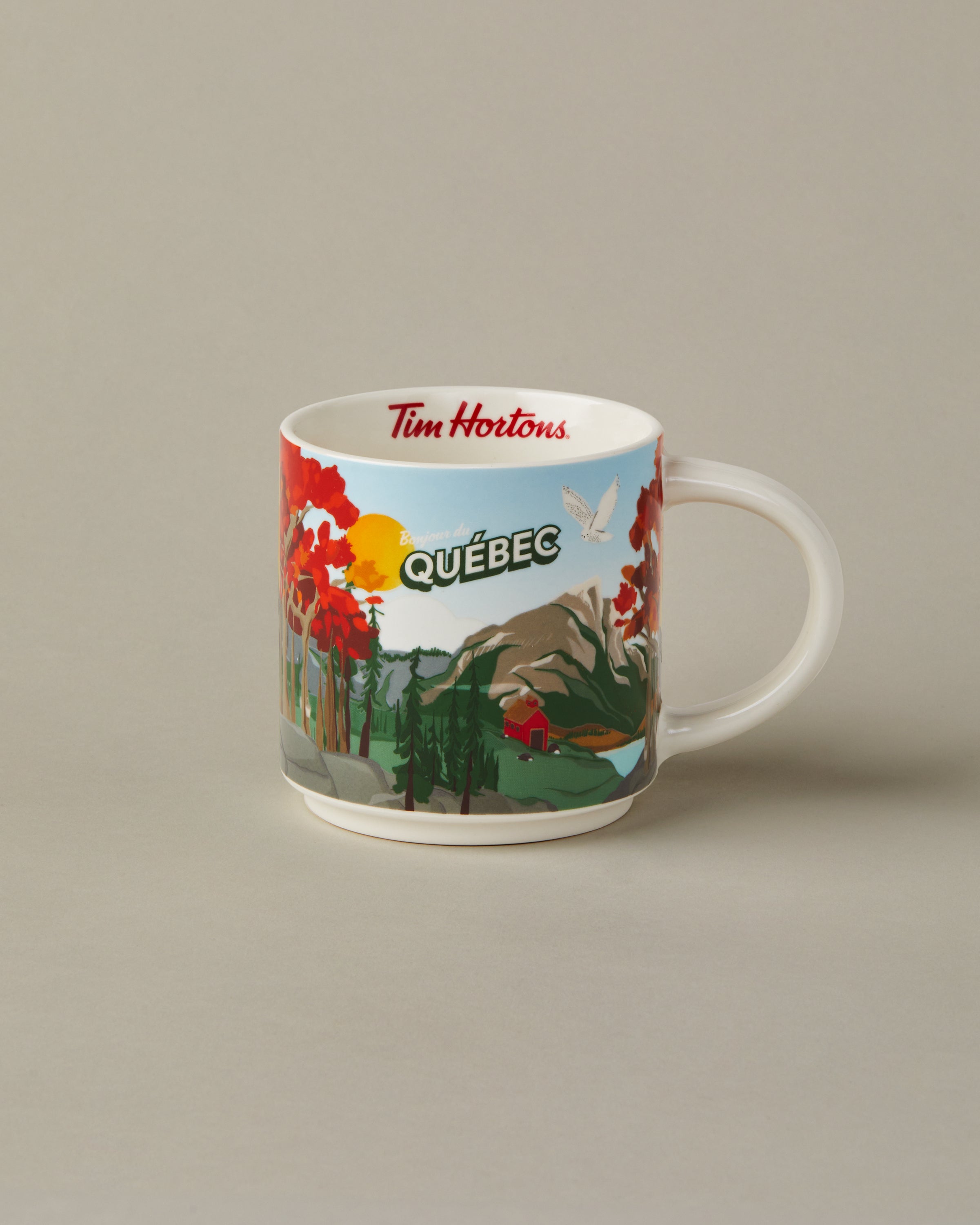 16oz ceramic Tim Hortons mug with Quebec landscape design | Tasse Tim Hortons de 16 oz représentant des paysages du Québec. - Image #1