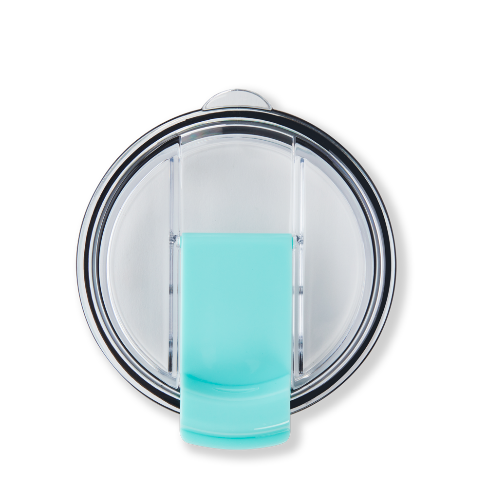 Tims Spring travel tumbler in stylish aqua or iridescent for use with hot and cold drinks.  