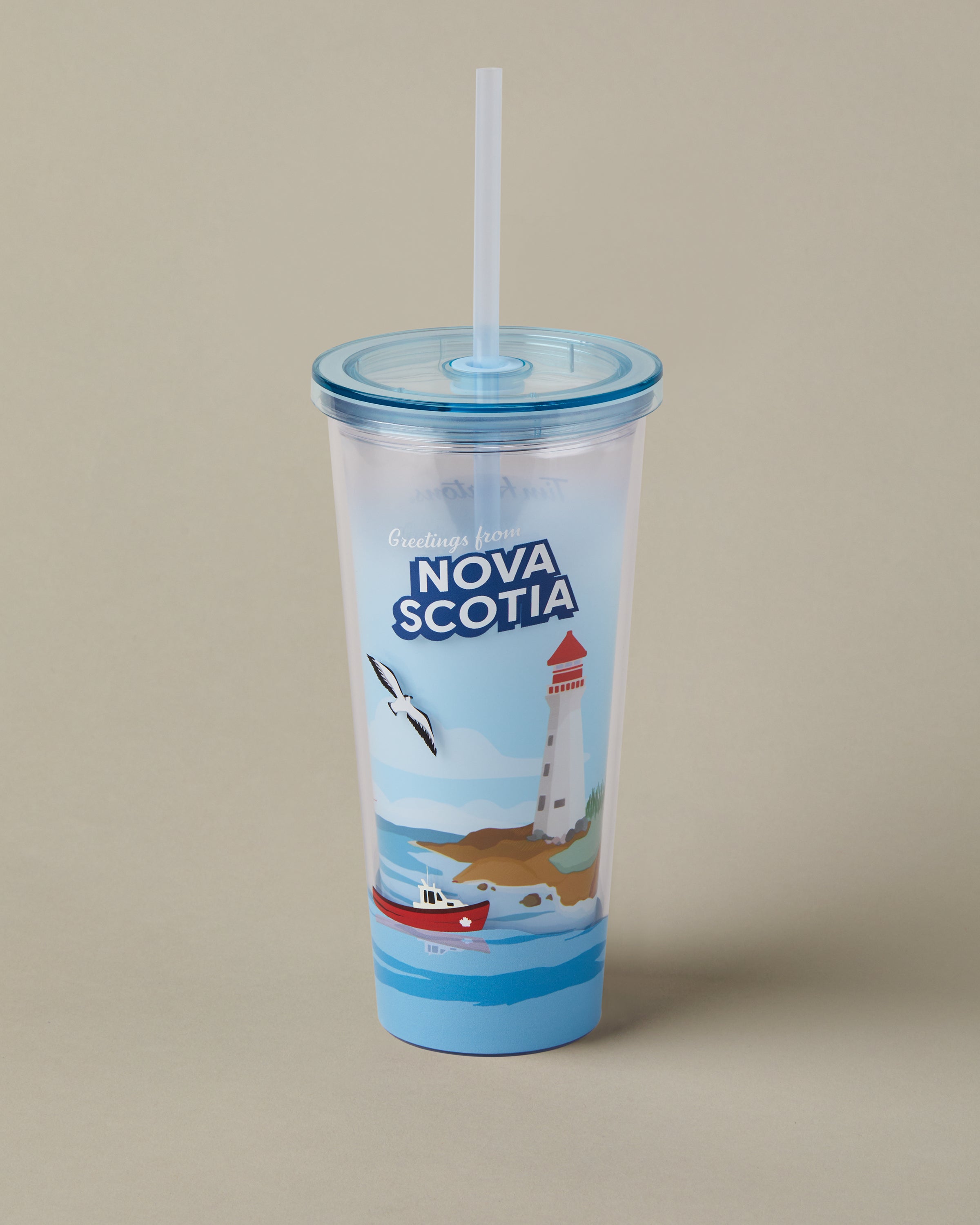 24oz Plastic Straw Tumbler with Canada design, for cold drinks | Gobelet de plastique de 24 oz avec paille représentant des paysages canadiens, pour les boissons froides. - Image #1