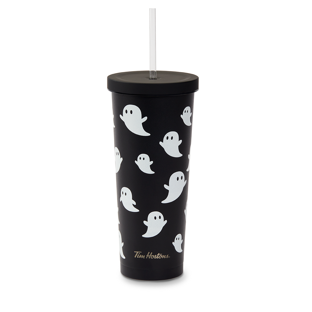 Tim Hortons 24oz Stainless Steel Ghost Straw Tumbler | Gobelet fantôme en acier inoxydable de 24 oz avec paille de Tim Hortons