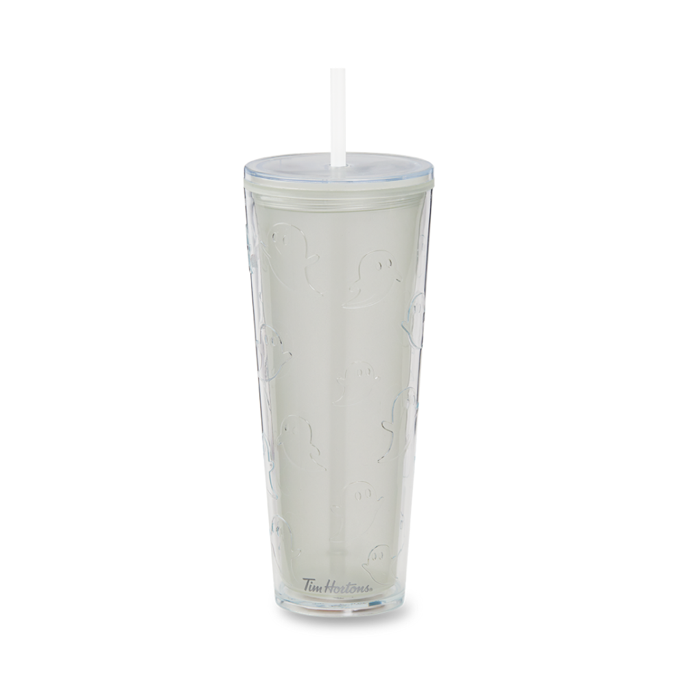 Tim Hortons 24oz Plastic Ghost Straw Tumbler | Gobelet fantôme en plastique de 24 oz avec paille de Tim Hortons