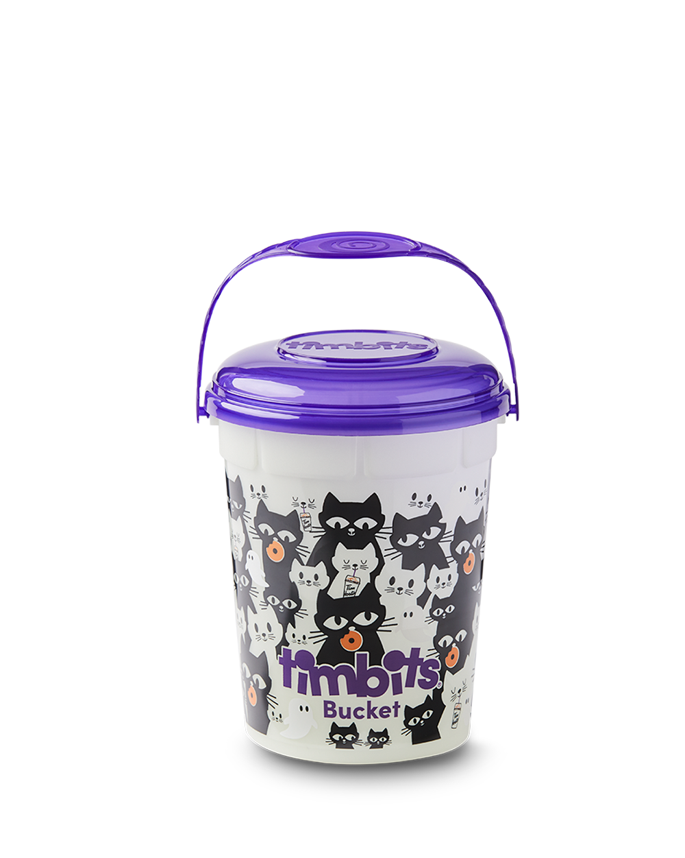 Limited edition Tim Hortons glow-in-the-dark Halloween Timbits® Cat Bucket. | Seau d’Halloween Timbits® (chat noir) qui brille dans le noir de Tim – Édition limitée  - Image #1