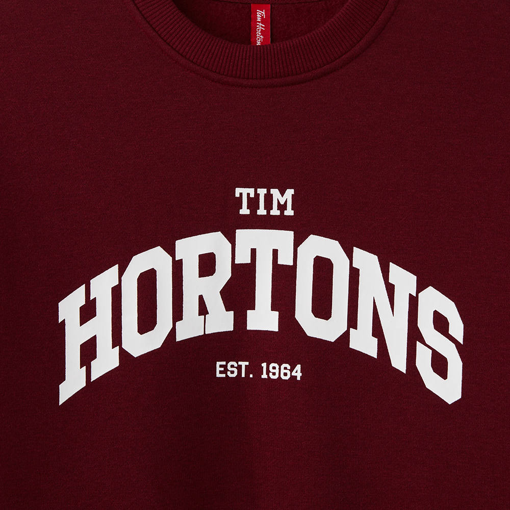 Tims Varsity Burgundy Crewneck | Chandail ras-de-cou unisexe bourgogne de Tim Hortons - Image #5