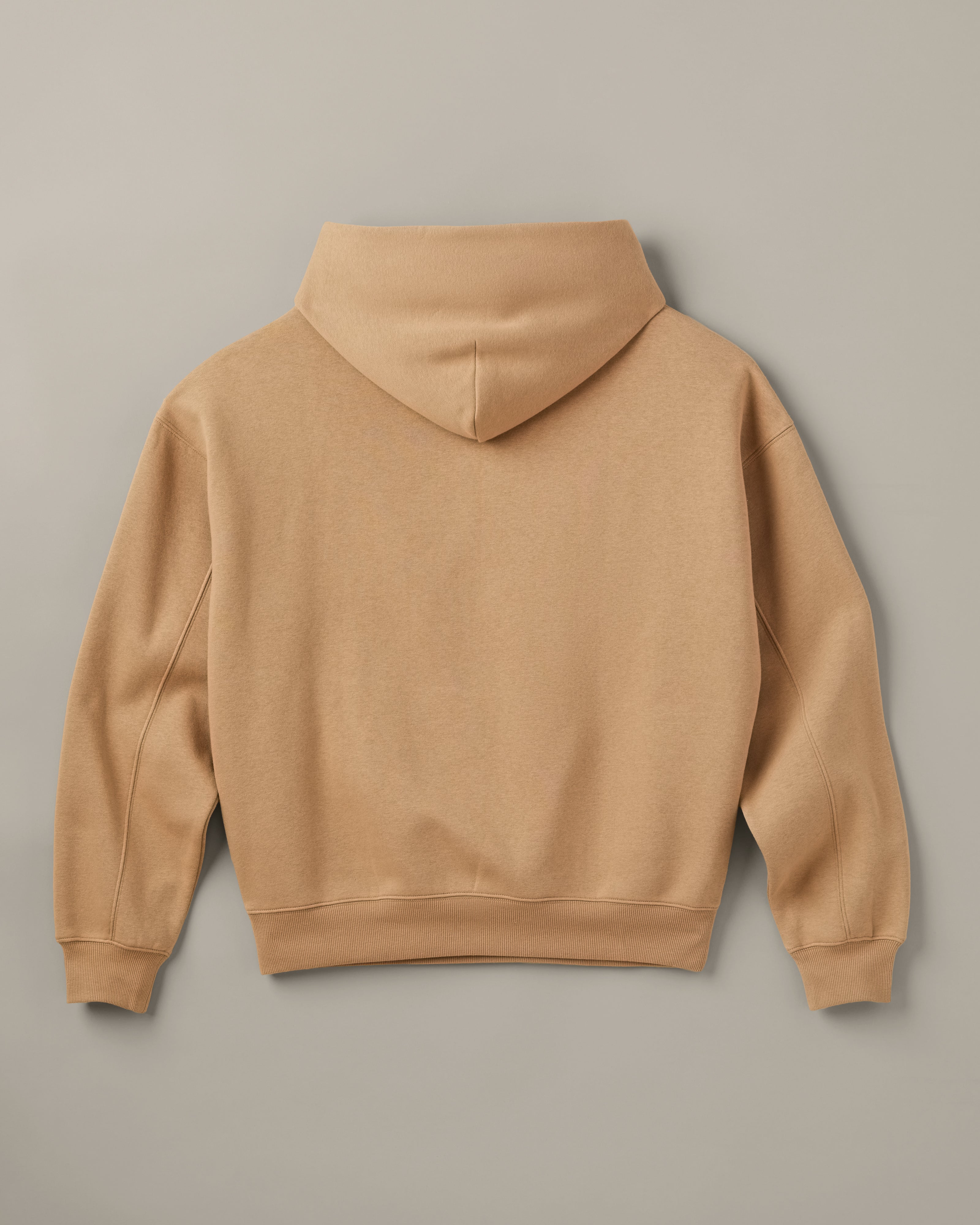 Beige Tim Hortons pullover hoodie with a kangaroo pocket and small A Friend Along the Way delivery truck graphic on the chest. | Chandail à capuchon Tim Hortons beige avec poche kangourou et petite illustration de camion de livraison « Un ami sur la route » sur la poitrine. - Image #5