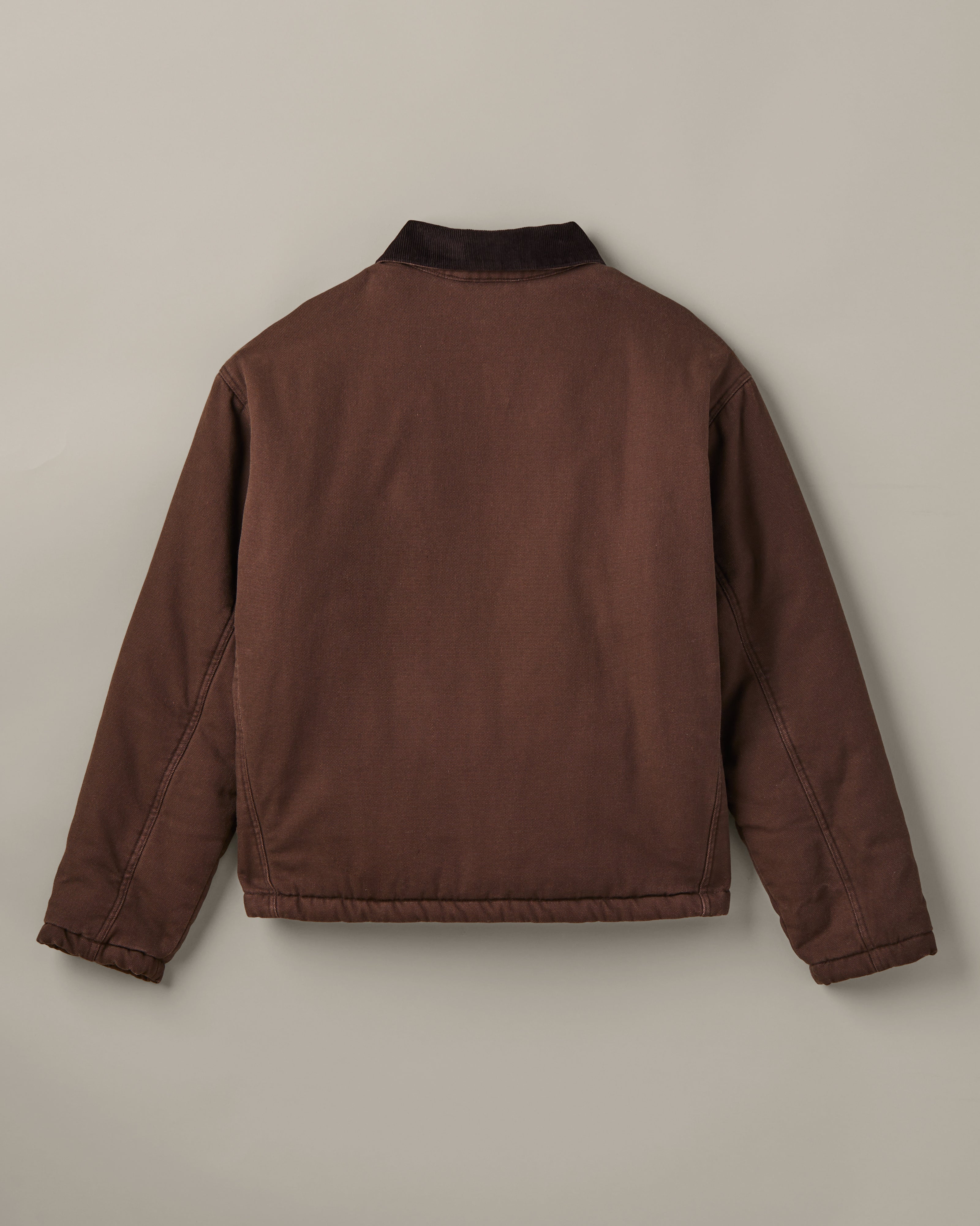 Espresso-brown Tim Hortons workwear jacket with a dark collar, front zipper, zippered chest pocket, side pockets, and retro logo patch. | Veste de travail Tim Hortons brune espresso avec col foncé, fermeture à glissière sur le devant, poche poitrine à fermeture à glissière, poches latérales et écusson à logo rétro. - Image #4
