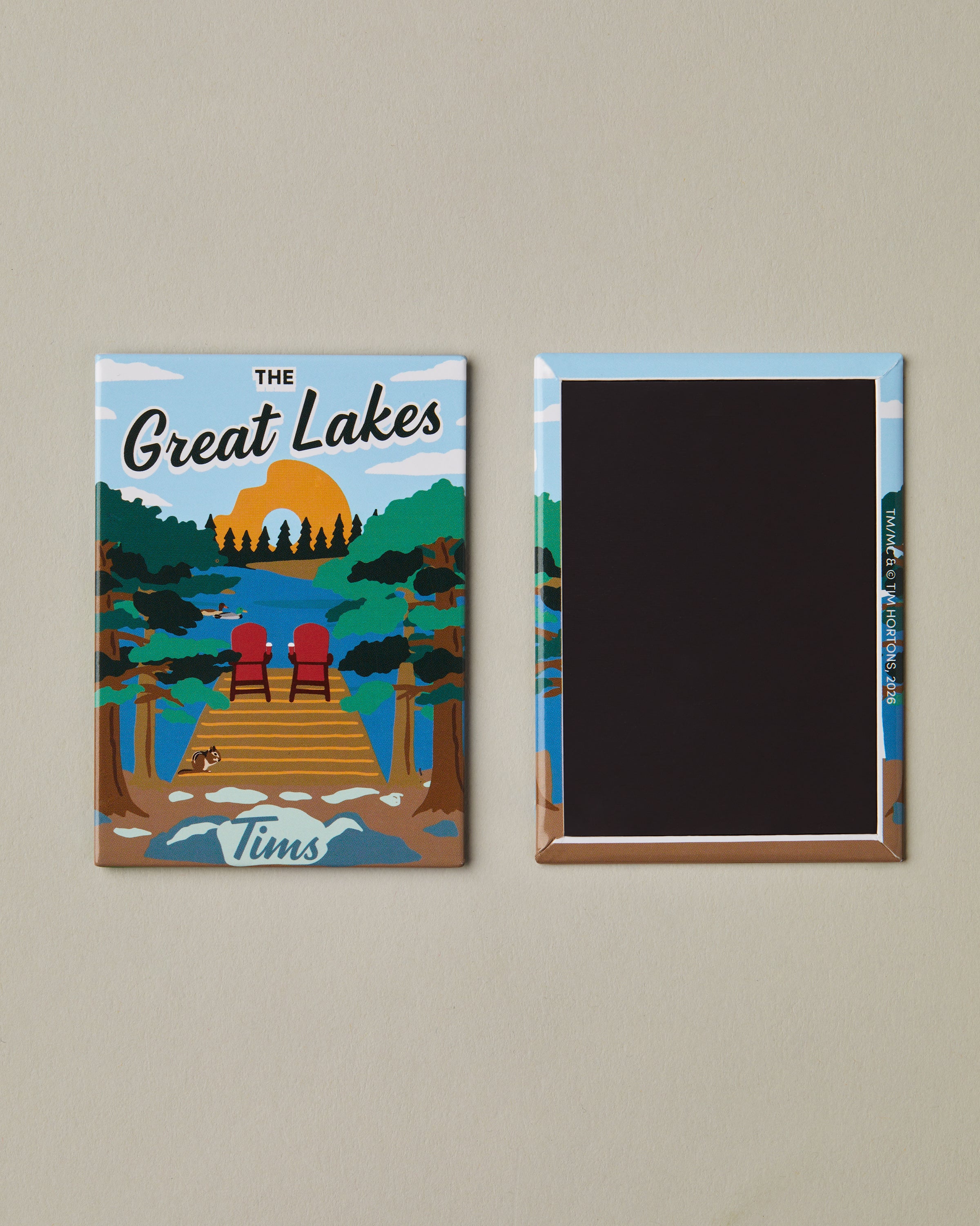 Graphic art magnet featuring The Great Lakes stylized landscape with Tim Hortons iconography | Aimant au design artistique mettant en vedette des paysages stylisés des Grands Lacs et l’iconographie de Tim Hortons. - Image #1