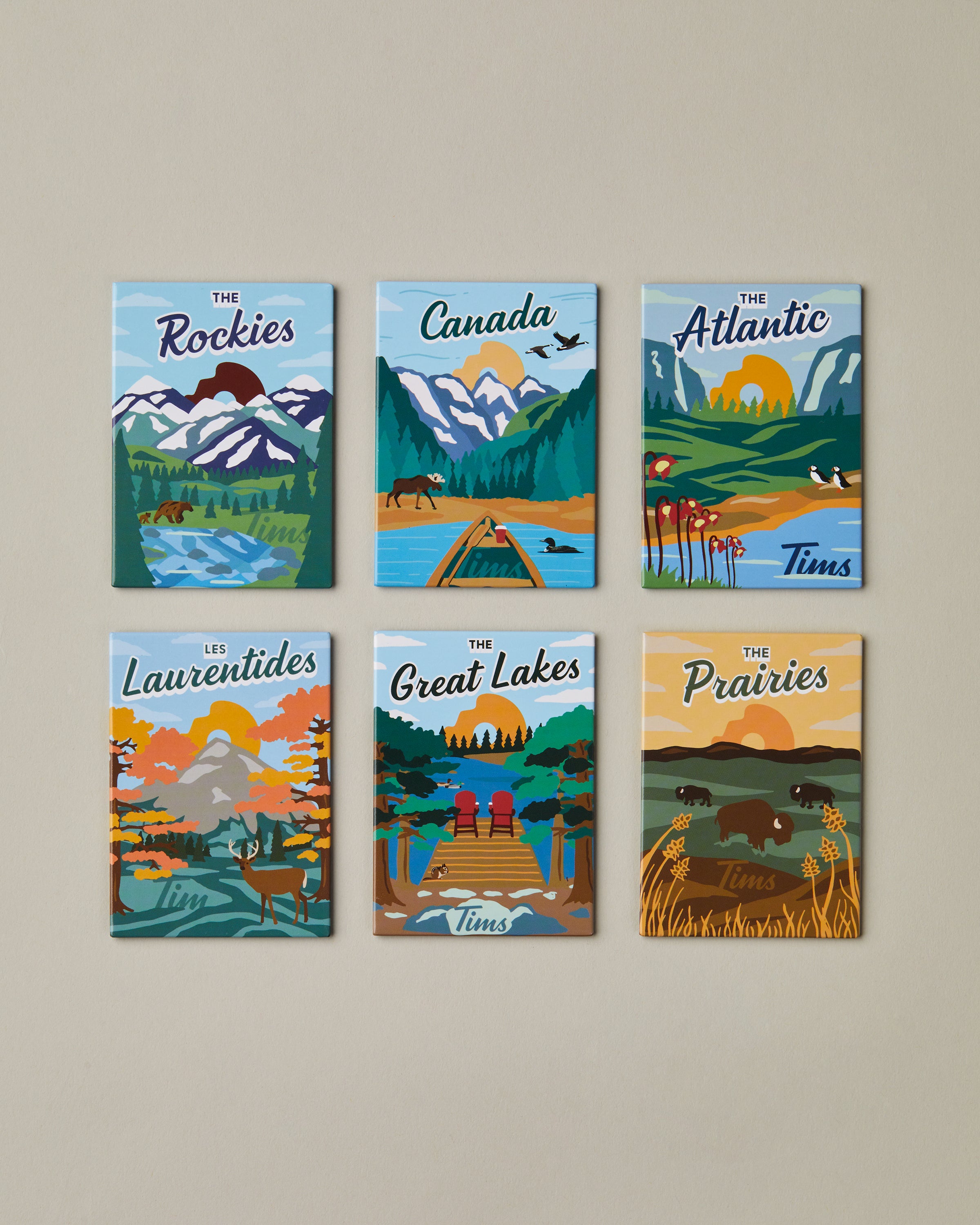 Graphic art magnet featuring stylized Canadian landscapes with Tim Hortons iconography | Aimant au design artistique mettant en vedette des paysages canadiens stylisés et l’iconographie de Tim Hortons. - Image #2