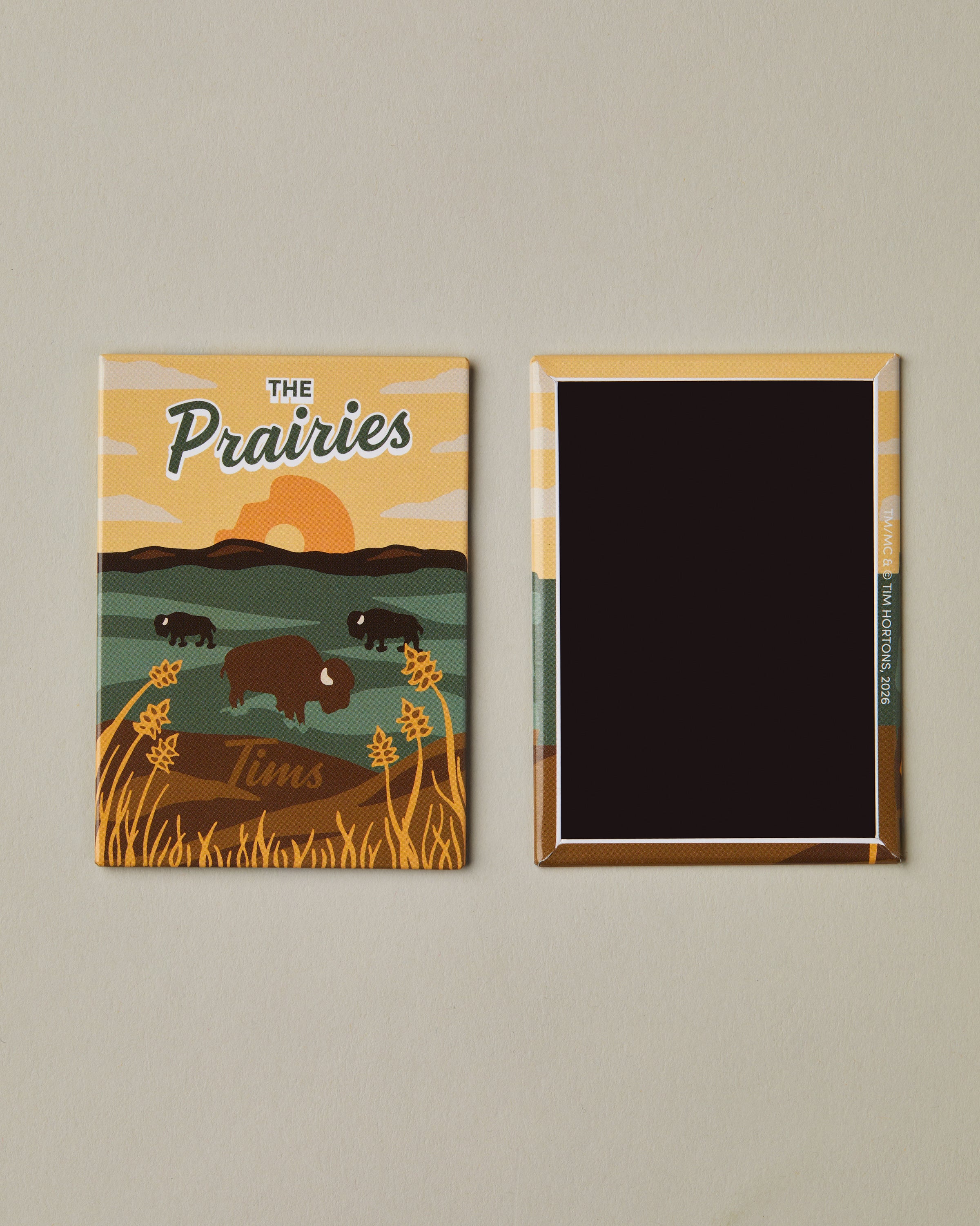 Graphic art magnet featuring The Prairies stylized landscape with Tim Hortons iconography | Aimant au design artistique mettant en vedette des paysages stylisés des Prairies et l’iconographie de Tim Hortons. - Image #1