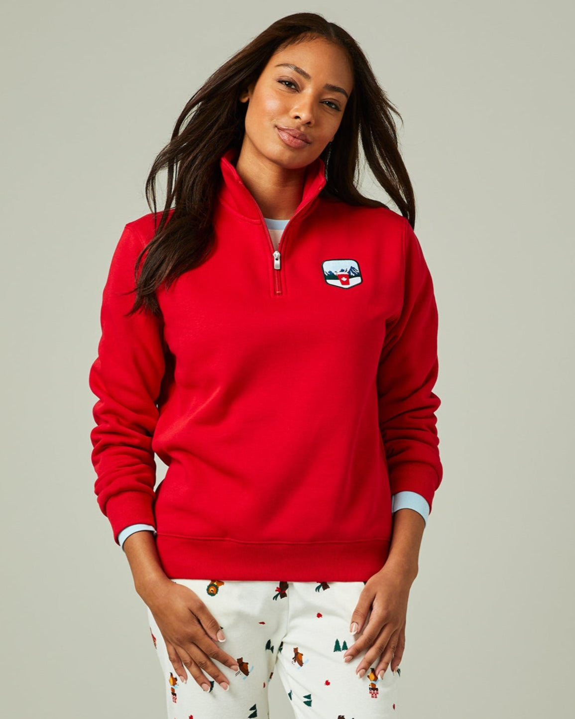 Tim Hortons Red Quarter Zip with patch | Chandail Tim Hortons à glissière 1/4 rouge avec écusson - Image #1