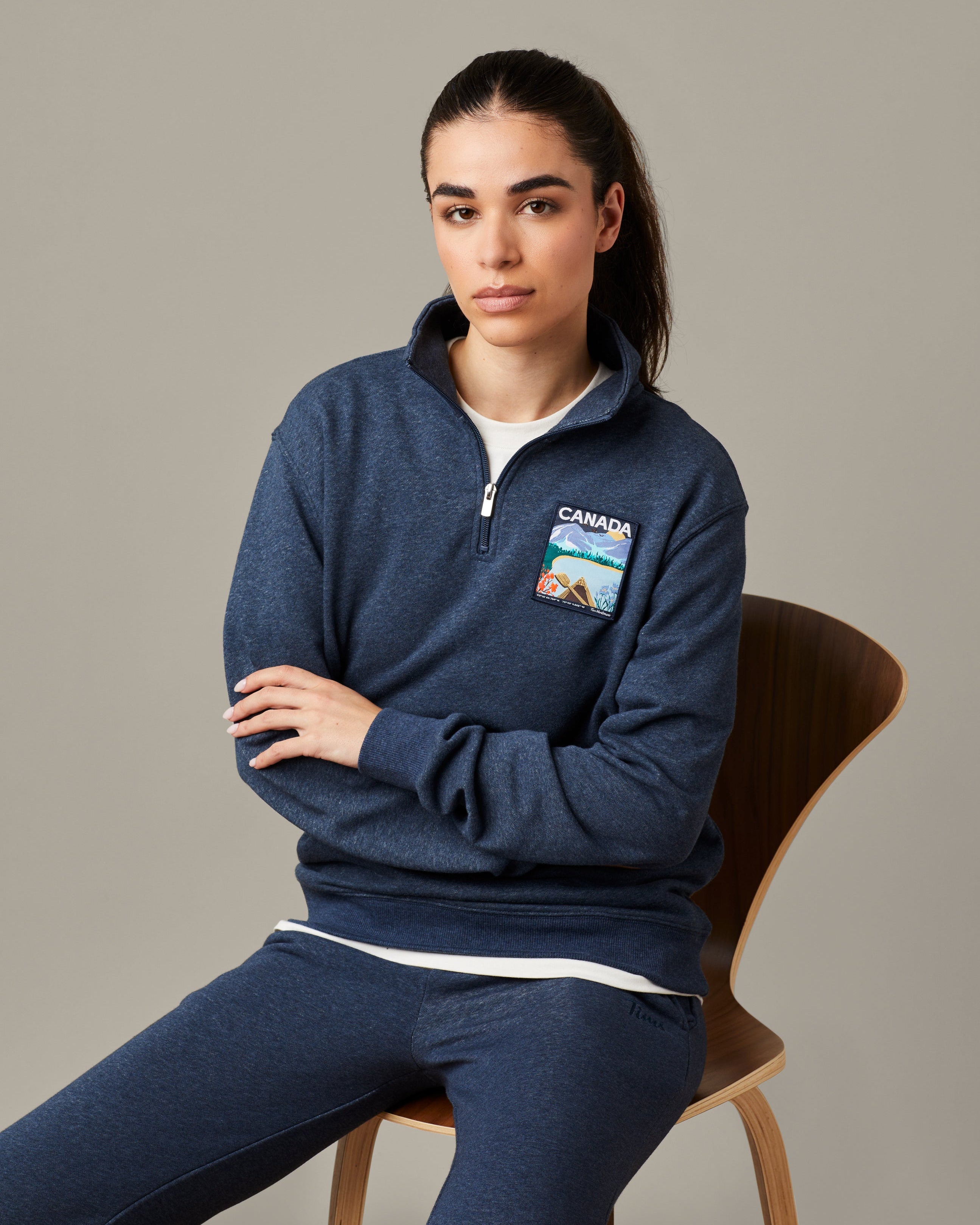 Canada Unisex French Terry Quarter Zip - Navy Marl - TimShop - Image #1