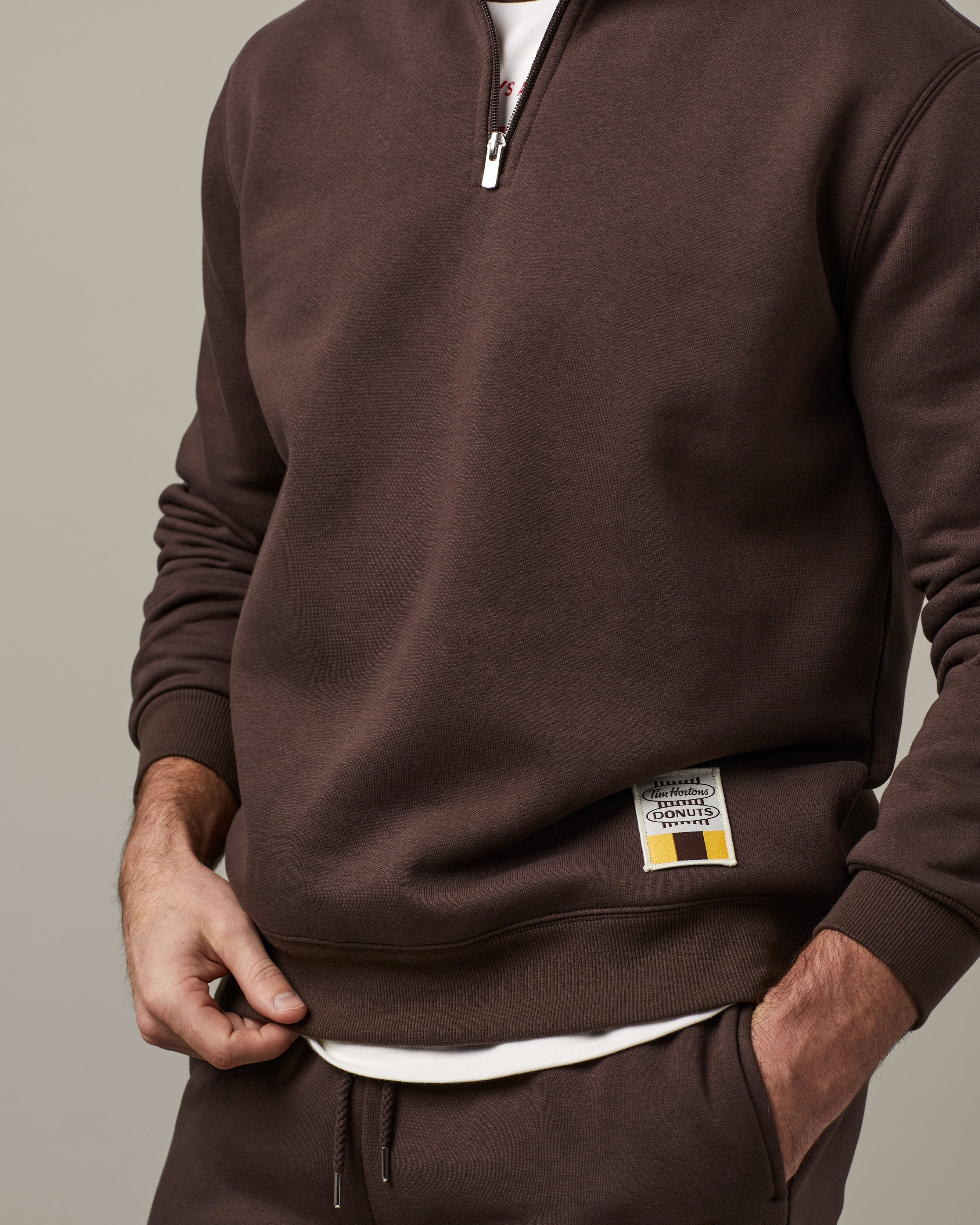 Tim Hortons Quarter Zip Sweatshirt | Retro Logo Unisex | Espresso