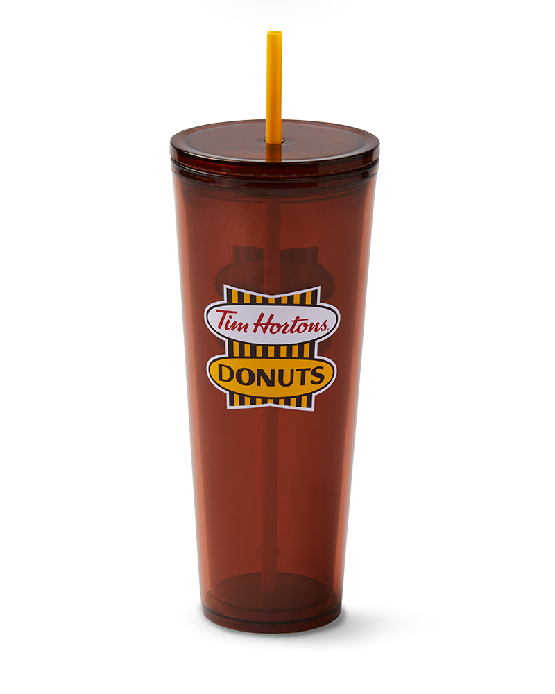 Tim Hortons 24oz Plastic Retro Logo Straw Tumbler | Gobelet en plastique de 24 oz avec paille de Tim Hortons – Logo rétro - Image #1