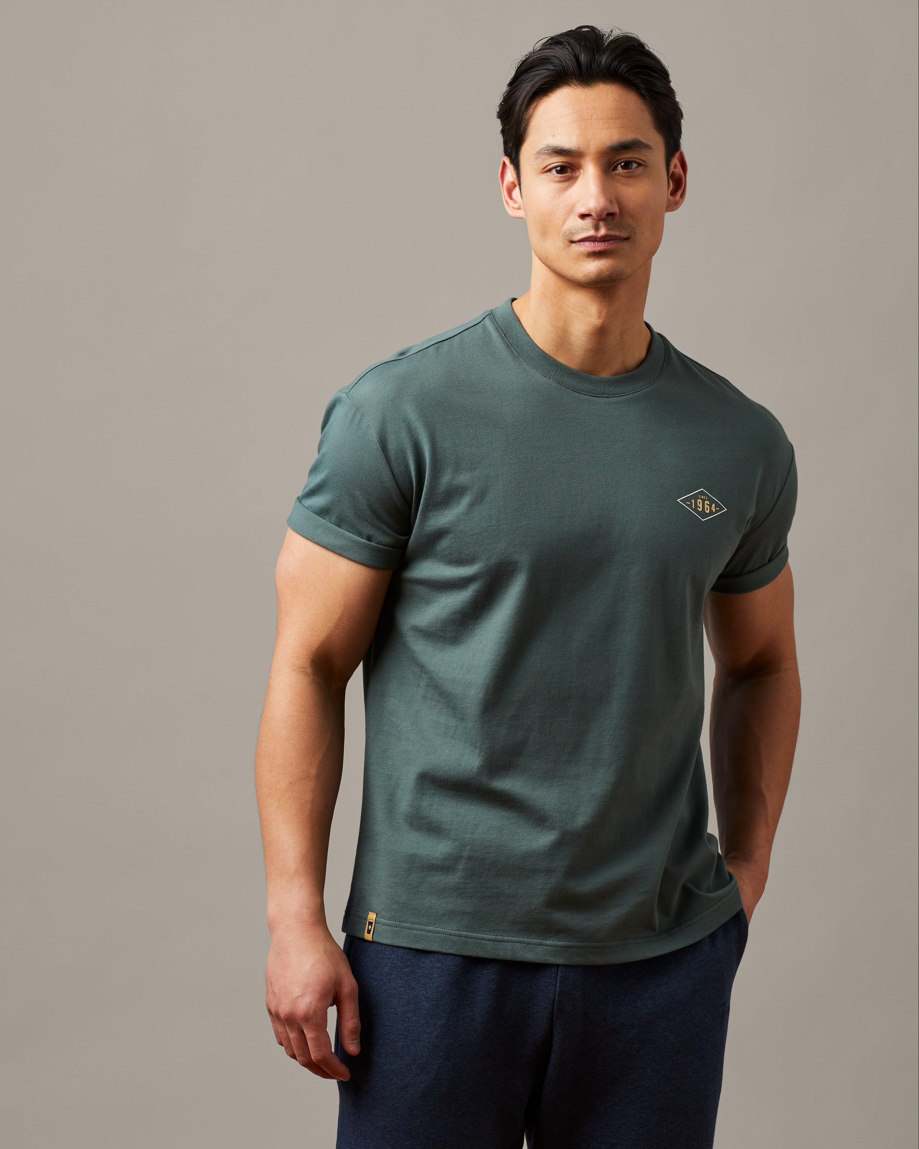 Forest green unisex t-shirt featuring Fueld by Coffee Tim Hortons graphic | T-shirt unisexe vert forêt « À vos marques, prêts, café! » de Tim Hortons.