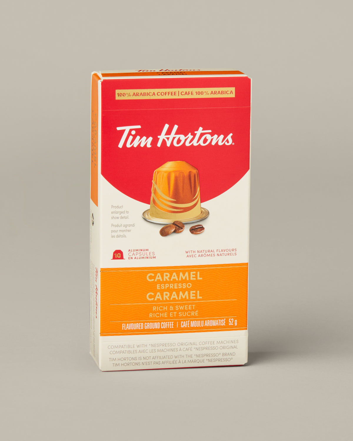 Tim Hortons Caramel Espresso, box of 10 Nespresso-compatible capsules. | Espresso au caramel Tim Hortons, boîte de 10 capsules compatibles avec Nespresso. - Image #1