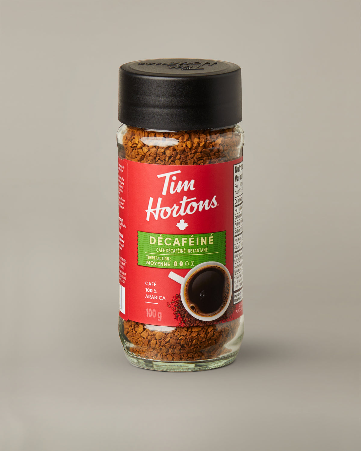 Tim Hortons Decaf Instant Coffee in a 100g jar. | Café instantané décaféiné Tim Hortons en pot de 100 g. - Image #3