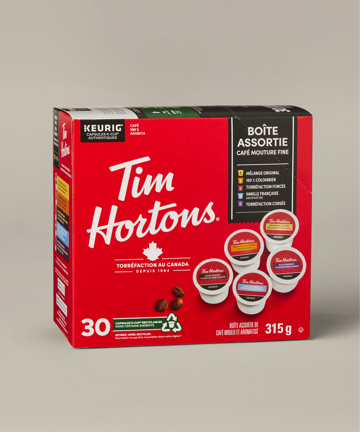 Tim Hortons Variety Pack, box of 30 Keurig-compatible K-Cup coffee pods. | Boîte assortie Tim Hortons, boîte de 30 capsules de café K-Cup compatibles avec Keurig. - Image #2