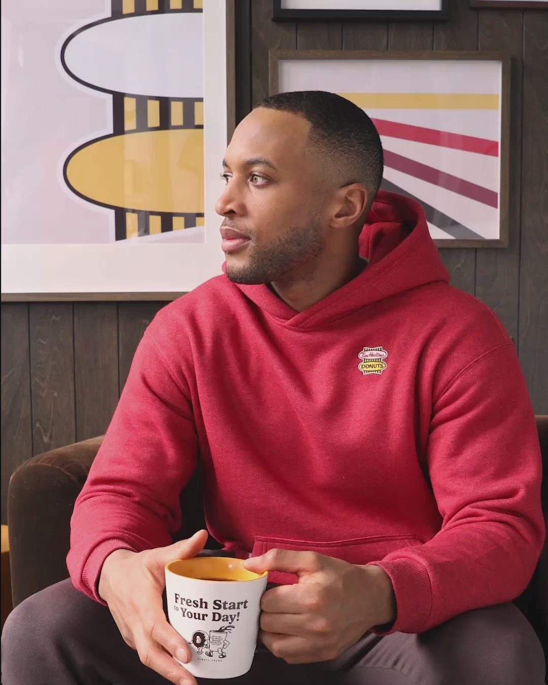 Retro Logo Unisex Hoodie - Red Marl - Secondary Image