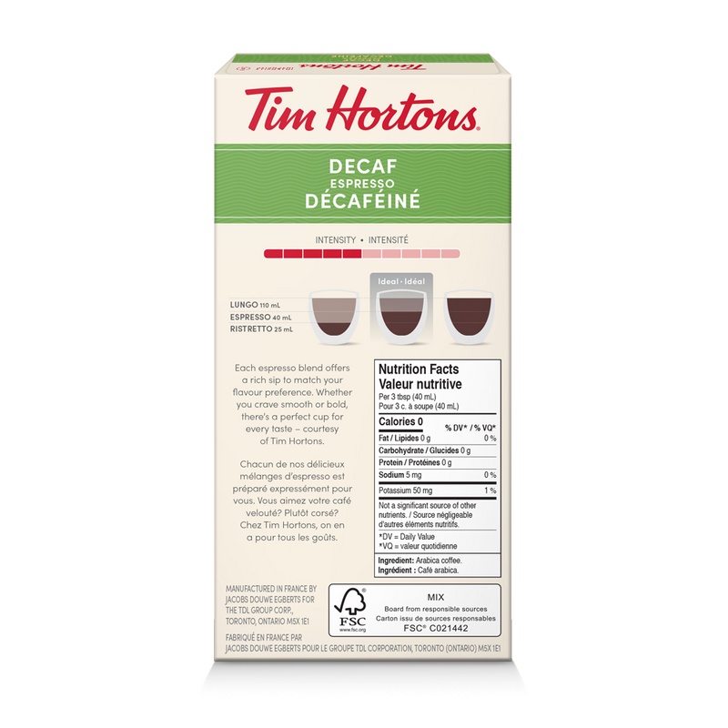 Tim Hortons Coffee | Decaf Espresso Capsules - 10 Count | TimShop